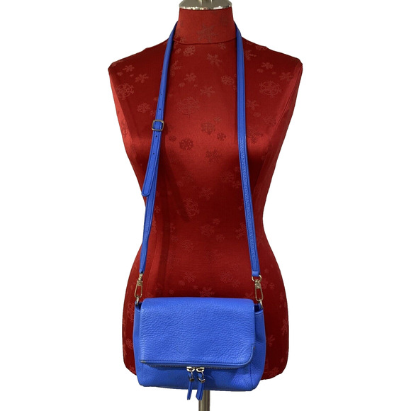 Talbots Blue Leather Crossbody Shoulder Bag Small Casual Purse Zip Flap Preppy - Picture 3 of 13